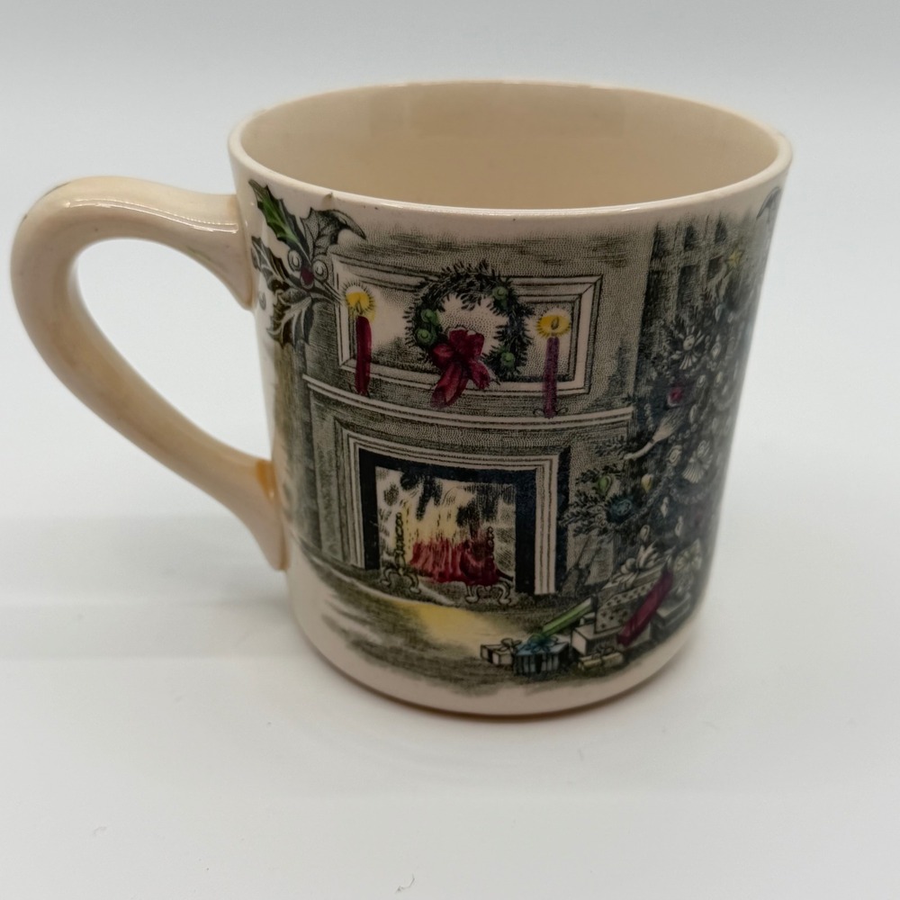 Vtg 70s Johnson Bros Merry Christmas Tea Coffee Mug Holiday Fireplace Cottage
